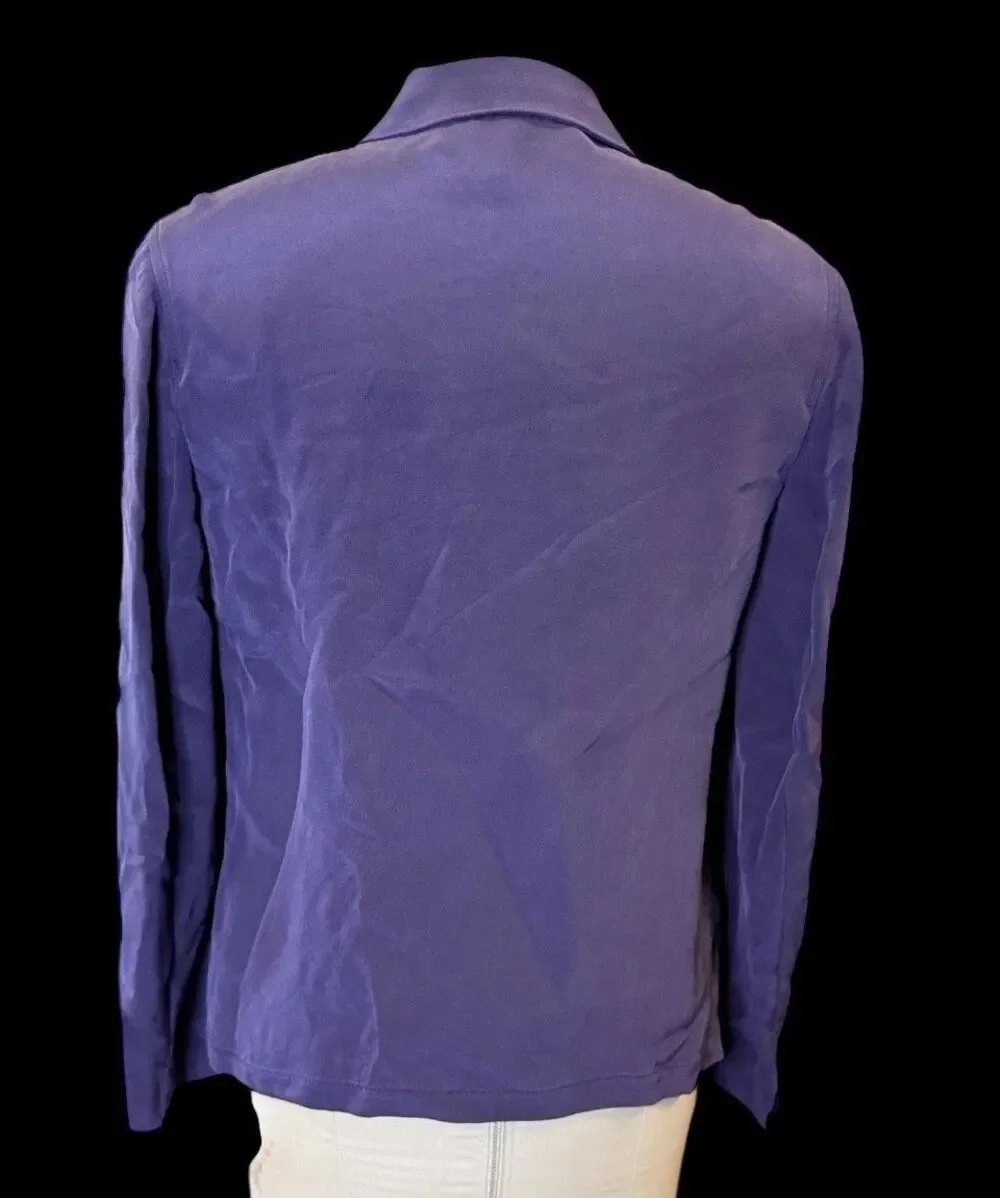 Talbots Pure Silk Blouse Deep Purple Button Front Sz. 8 Old Money Career